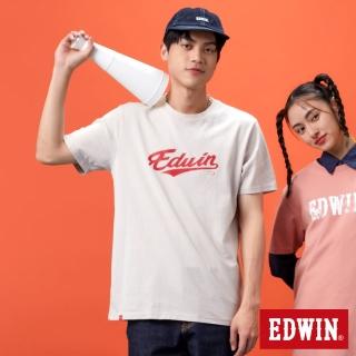 【EDWIN】男女裝 網路獨家↘復古可樂字形短袖T恤(淺卡其)
