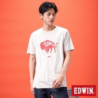 【EDWIN】男女裝 網路獨家↘美洲野牛短袖T恤(淺卡其)