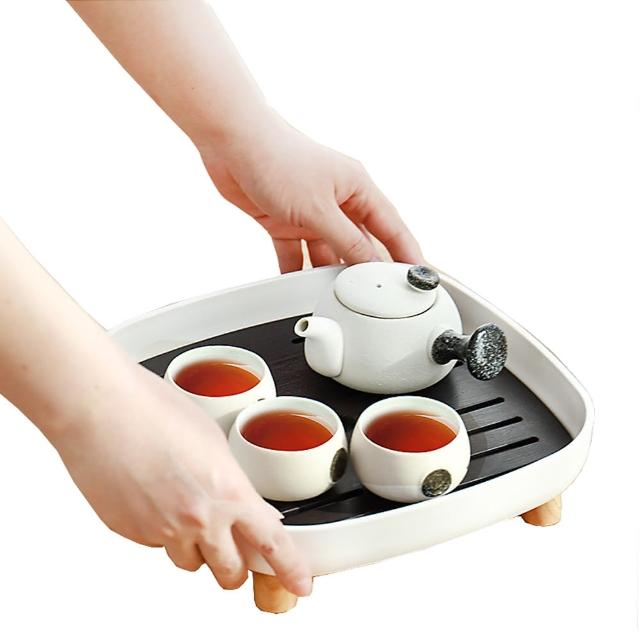 【PUSH!】品茗茶具 茶盤水果盤茶臺杯子收納瀝水盤(茶杯托盤正方形T01)