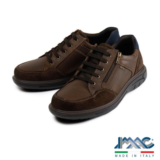 【IMAC】真皮拉鍊造型綁帶休閒鞋 深棕色(802128-BR)