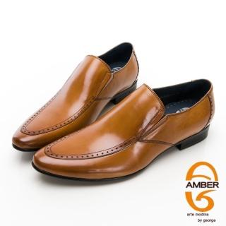 【GEORGE 喬治皮鞋】Amber系列 雅痞型男尖頭側V切口紳士鞋 -棕 135009CZ-24