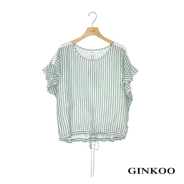【GINKOO 俊克】直條紋抽繩上衣