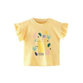 【橘魔法】黃色貓咪條紋小飛袖上衣 (T恤 棉T 女童 兒童 童裝)