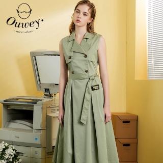 【OUWEY 歐薇】率性典雅風衣式腰帶無袖洋裝3222077537(綠)