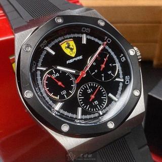 【Ferrari 法拉利】FERRARI法拉利男女通用錶型號FE00043(黑色錶面銀錶殼深黑色矽膠錶帶款)