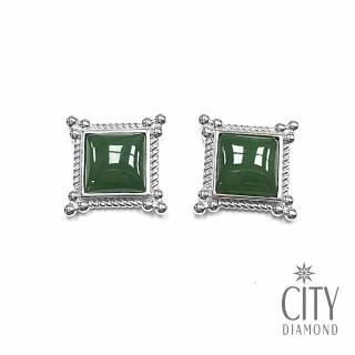 【City Diamond 引雅】天然台灣玉 菱形 方形 貼式耳環(晶采亞洲系列)