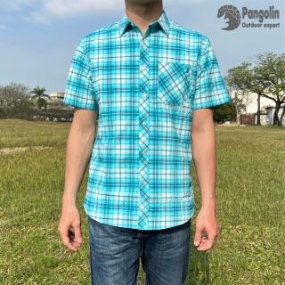 【PANGOLIN】彈性格紋短袖襯衫(吸濕排汗 防曬UPF50+ 透氣 彈性)