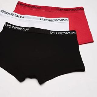 【EMPORIO ARMANI】2022男時尚棉質黑白紅色四角內著混搭3件組-網