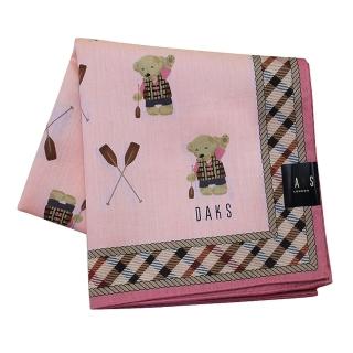【DAKS】經典Logo格紋船槳泰迪熊帕領巾(粉色)