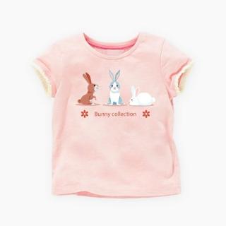 【橘魔法】三隻兔子蕾絲滾邊短袖上衣 (T恤 棉T 女童 兒童 童裝)