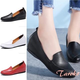 【Taroko】極簡單色雙層牛皮韓版舒適娃娃鞋(3色可選)