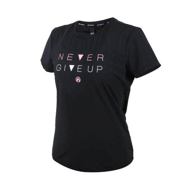 【FIRESTAR】女彈性印花短袖T恤-慢跑 路跑 涼感 運動 上衣 反光 黑白粉(DL266-10)