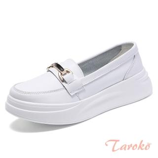 【Taroko】英倫街頭厚底雙層牛皮圓頭休閒鞋(2色可選)