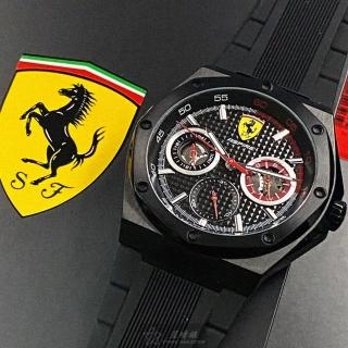 【Ferrari 法拉利】FERRARI法拉利男錶型號FE00048(黑色錶面黑錶殼深黑色矽膠錶帶款)