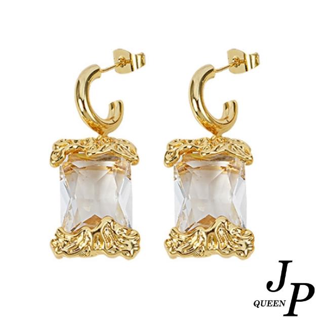 【Jpqueen】法式復古晶透氣質耳環(金色)