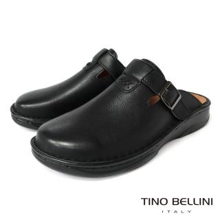 【TINO BELLINI 貝里尼】男款 牛皮簡約舒適半包休閒拖鞋HM0T0001-1