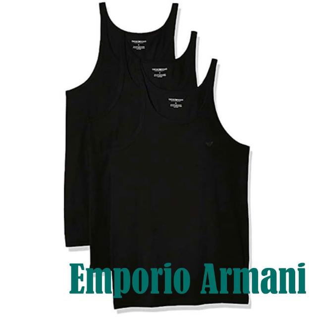 【EMPORIO ARMANI】2022男時尚棉質黑色圓領背心3件組-網