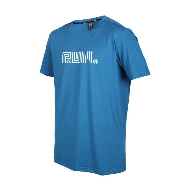 【FIRESTAR】男彈性印花短袖T恤-慢跑 路跑 吸濕排汗 運動 上衣 反光 藍水藍白(D2037-98)