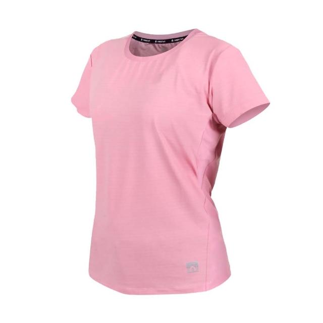 【FIRESTAR】女彈性圓領短袖T恤-慢跑 路跑 涼感 運動 上衣 反光 粉紅白(DL262-43)