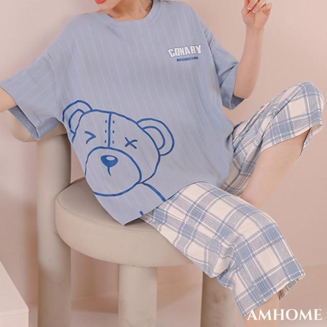 【Amhome】卡通涼爽透氣睡衣短袖七分褲家居服2件式套裝#112559現貨+預購(5色)