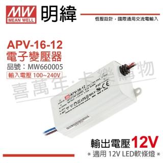 【MW明緯】2入 APV-16-12 15W全電壓 室內 12V變壓器_ MW660005