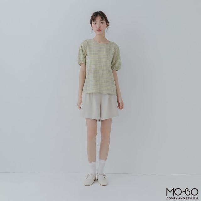 【MO-BO】格紋小澎袖棉質上衣(上衣)