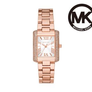 【Michael Kors 官方直營】Emery 奢華排鑽羅馬數字方形女錶 玫瑰金不鏽鋼鍊帶 手錶 33MM MK4641