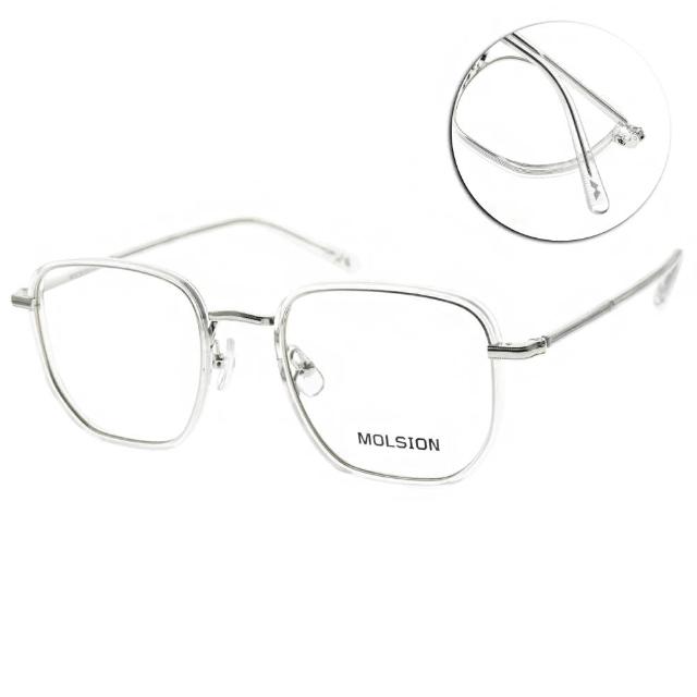 【MOLSION 陌森】光學眼鏡 時尚多邊大方框(透-亮銀#MJ6125 B90)