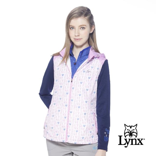 【Lynx Golf】女款防風防潑水風衣布材質Lynx字樣愛心印花無袖背心(粉紅色)