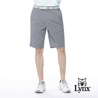 【Lynx Golf】男款日本進口面料基本款經典格紋夾標設計雙折休閒短褲(黑色)