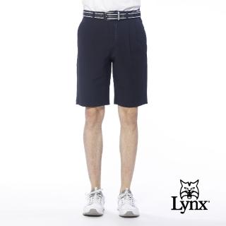 【Lynx Golf】男款彈性舒適基本款後袋蓋設計雙折休閒短褲(黑色)