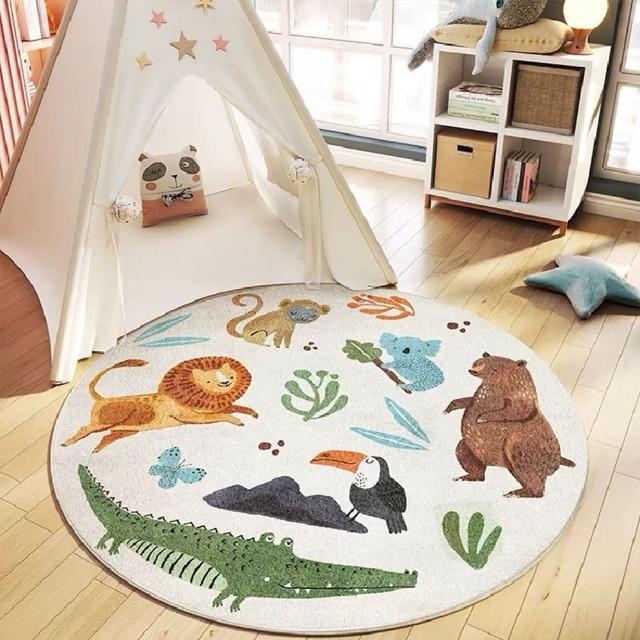【In Da House】童趣 北歐風 可愛動物 兒童起居室 客廳 仿羊絨 圓形 床邊毯 地毯 四款可選 80x80cm