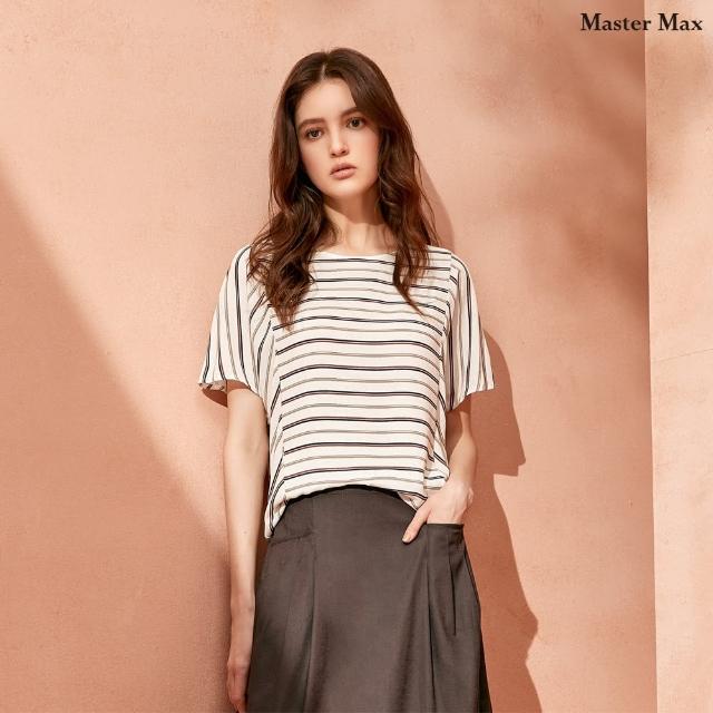 【Master Max】雙色條紋剪裁設計短袖雪紡上衣(8217018)