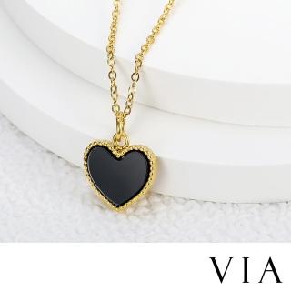 【VIA】時尚系列 黑色愛心造型白鋼項鍊(白鋼項鍊 愛心項鍊 黑色項鍊)