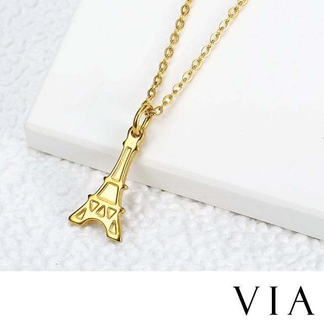 【VIA】時尚系列 巴黎鐵塔造型白鋼項鍊(白鋼項鍊 巴黎鐵塔項鍊)