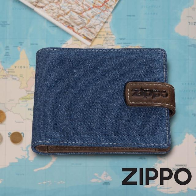 【Zippo官方直營】丹寧藍棕色雙折鈕扣皮夾(皮件皮夾)