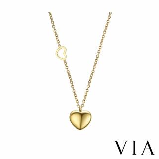 【VIA】時尚系列 設計感愛心造型白鋼項鍊(白鋼項鍊 愛心項鍊)