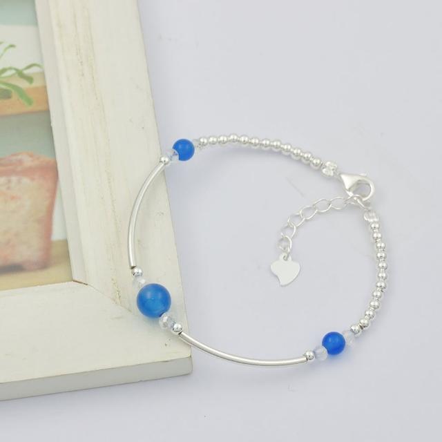 【Niloe】九月誕生石藍瑪瑙串珠手鍊-女款創新設計(925純銀、獨家設計、天然石)