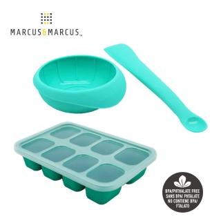 【MARCUS＆MARCUS】矽膠副食品調理餵食3入組(8格分裝盒+調理琬+餵食湯匙)