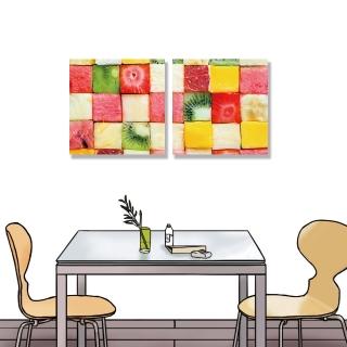 【24mama 掛畫】二聯式 油畫布 熱帶 美食 西瓜 香蕉 菠蘿 草莓 獼猴桃 葡萄柚 無框畫-30x30cm(水果丁排列)