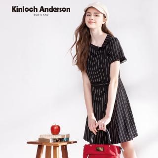 【Kinloch Anderson】荷葉袖條紋不對稱洋裝 金安德森女裝(黑)