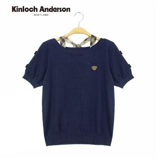 【Kinloch Anderson】綁帶領蝴蝶結袖飾針織上衣 金安德森女裝(暗藍)