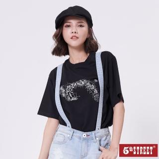 【5th STREET】中性款機械圖騰袋花T恤-黑色