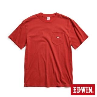 【EDWIN】男女裝 BOX繡花口袋短袖T恤(深桔色)