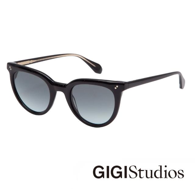 【GIGI Studios】歐美俐落貓眼雙鉚釘太陽眼鏡(黑 - AGATHA-6566/1)