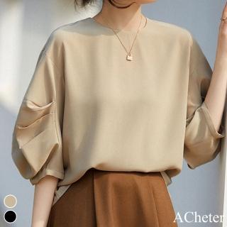 【ACheter】心動季節大氣廓形感絲滑緞面上衣#112381現貨+預購(2色)