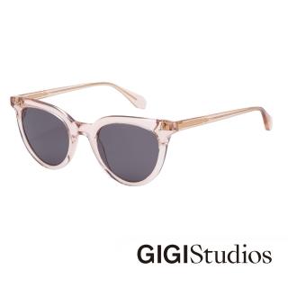 【GIGI Studios】歐美俐落貓眼雙鉚釘太陽眼鏡(水晶透粉 - AGATHA-6566/6)