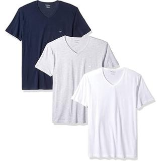 【EMPORIO ARMANI】2022男時尚寶藍灰白色V領內衣混搭3件組-網