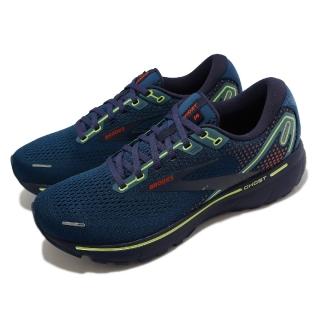 【BROOKS】慢跑鞋 Ghost 14 男鞋 深藍 螢光黃 緩震 路跑 魔鬼系列 運動鞋(1103691D402)