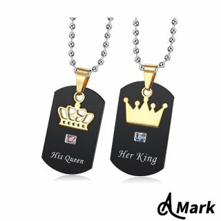 【A MARK】鈦鋼項鍊 方牌項鍊/時尚皇冠鋯石鑲嵌黑色方牌造型鈦鋼項鍊(2款任選)